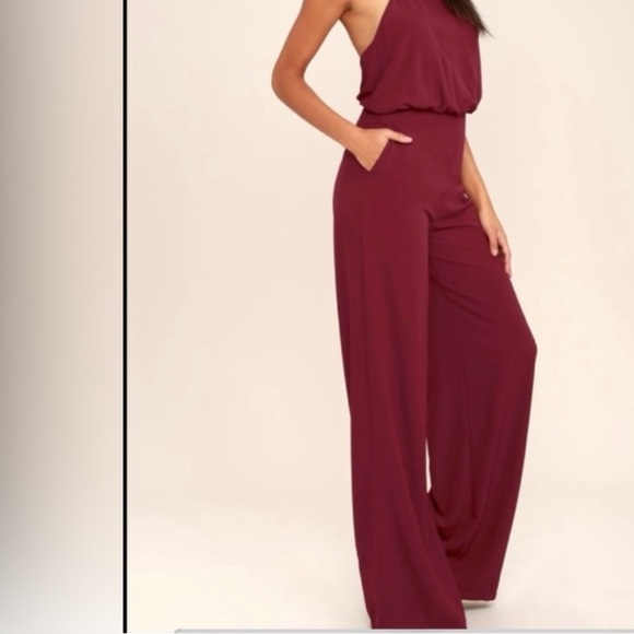 Lulu's Chic Burgundy Halter Jumpsuit - Picture 2 of 11